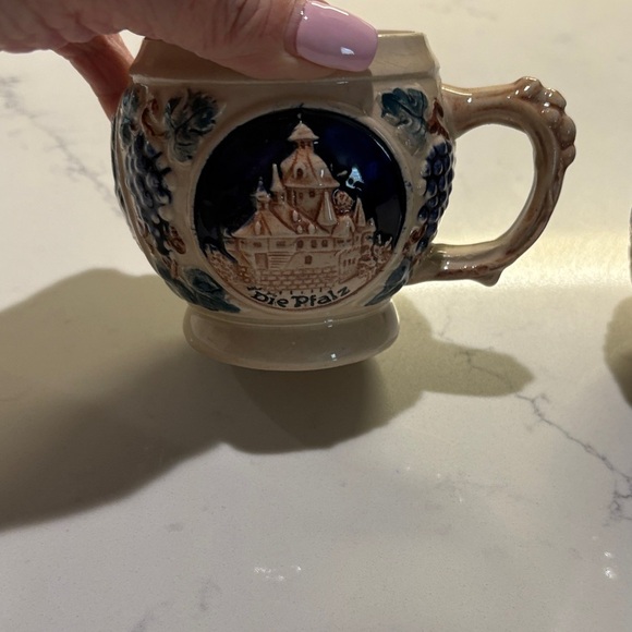 Vintage Ceramic Mugs with Blue and Cream Design German - Picture 4 of 7